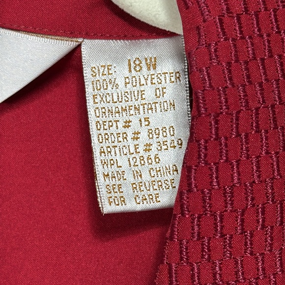 Fashion Attitudes Shirt Elegant Button Down Long Sleeve Red Shoulder Pads 18W - Picture 6 of 9